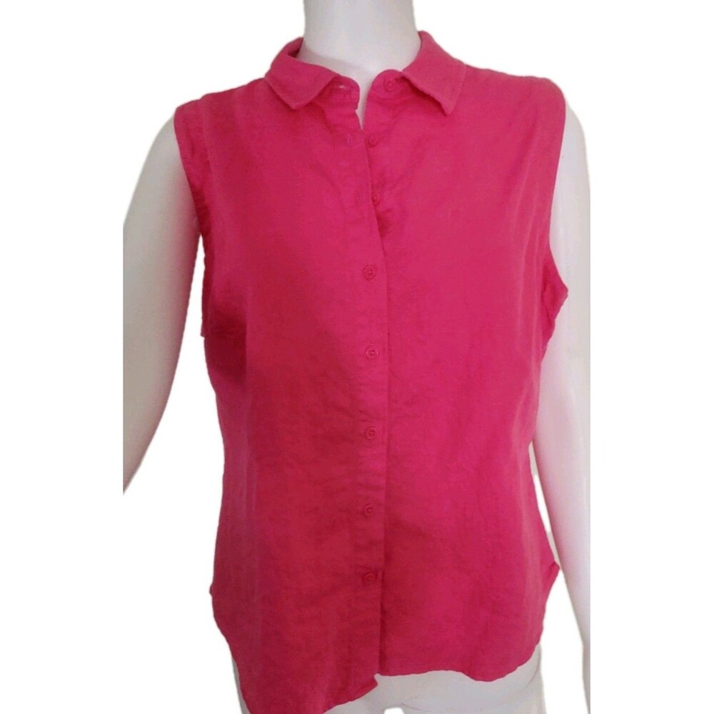 Ophelia Roe Women's Sleeveless Fuscia Top Size L Linen Rayon Resort Beach Travel